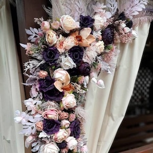 Purple flower swag, dark purple flower arch arrangement, Arbor flowers. Wedding decor. Photos wedding arch, Extra Large Wedding Swag