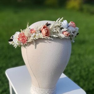 Blush pink Autumn Wedding Dried Flower Crown Headband, Rust orange flower crown, Fall wedding crown, Boho floral crown, Dried flower crown