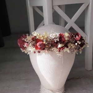 Burgundy flower crown, Burgundy flower girl headband, Boho flower crown, Toddler flower crown, Mauve flower headpiece, Dried flower crown