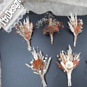 Terracotta Orange Boutonniere | Rustic Dried Flower Lapel Pin for Men's Wedding