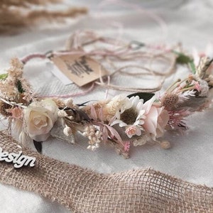 Couronne de fleurs séchées à la main - Accessoire de cheveux de cérémonie de mariage avec roses roses - Maman et moi Couronne florale - Couronne Boho Halo d&#39;automne