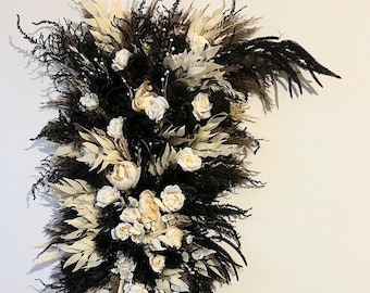 Gothic wedding arrangement Halloween gothic wedding Black ivory flowers Flower arch top arrangement dried flowers Flower archway
