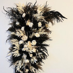 Gothic wedding arrangement Halloween gothic wedding Black ivory flowers Flower arch top arrangement dried flowers Flower archway