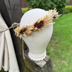 Cream & Brown Neutrals Dried Flower Crown Halo Wreath - Dried Naturals - Wedding - Bridal - Bridesmaid - Flower Girl - Hippie - Boho - Photo