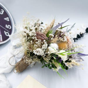 Lavender Dried Flower Bouquet with Cotton & Eucalyptus, Boho Rustic Wedding Bouquet, Wildflower Bridal Bouquet, Natural Dried Flowers