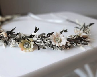 Greenery hair crown, Eucalyptus flower crown, Daisy flower crown, Dried flower crown, rustic crown, Green flower crown Greenery floral crown