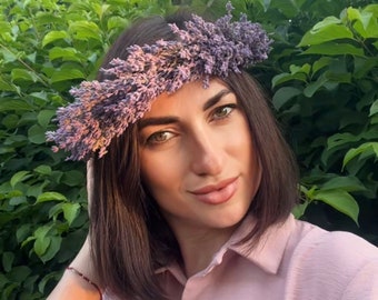 Lavender Flower Crown, Dried Lavender Headpiece, Boho Wedding Hair Wreath, Rustic Bridal Halo, Floral Headband for Bride & Bridesmaids