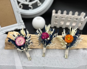 Ramo de flores secas con helicriso, broche rústico para novio, ramo bohemio natural, broche de solapa con flores silvestres de colores.