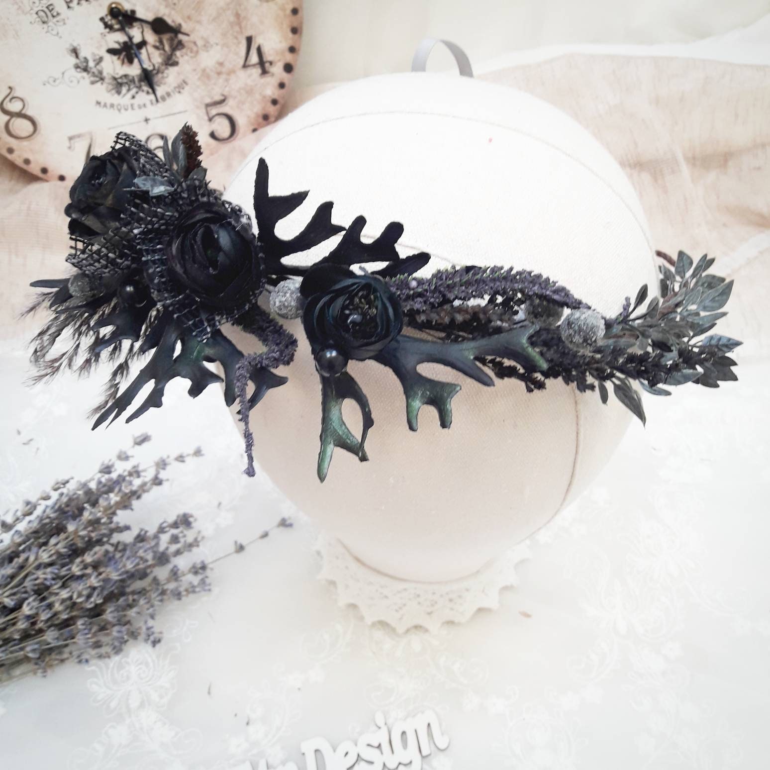 Black Flower Headband All Black Rose Headband Black Silver Etsy