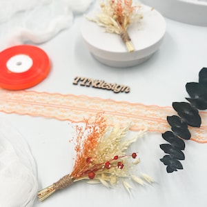 Boho Rust Terracotta Boutonniere, Burnt Orange Boutonniere, Fall Wedding Mini Bouquet, Dried Flower Groom’s Boutonniere