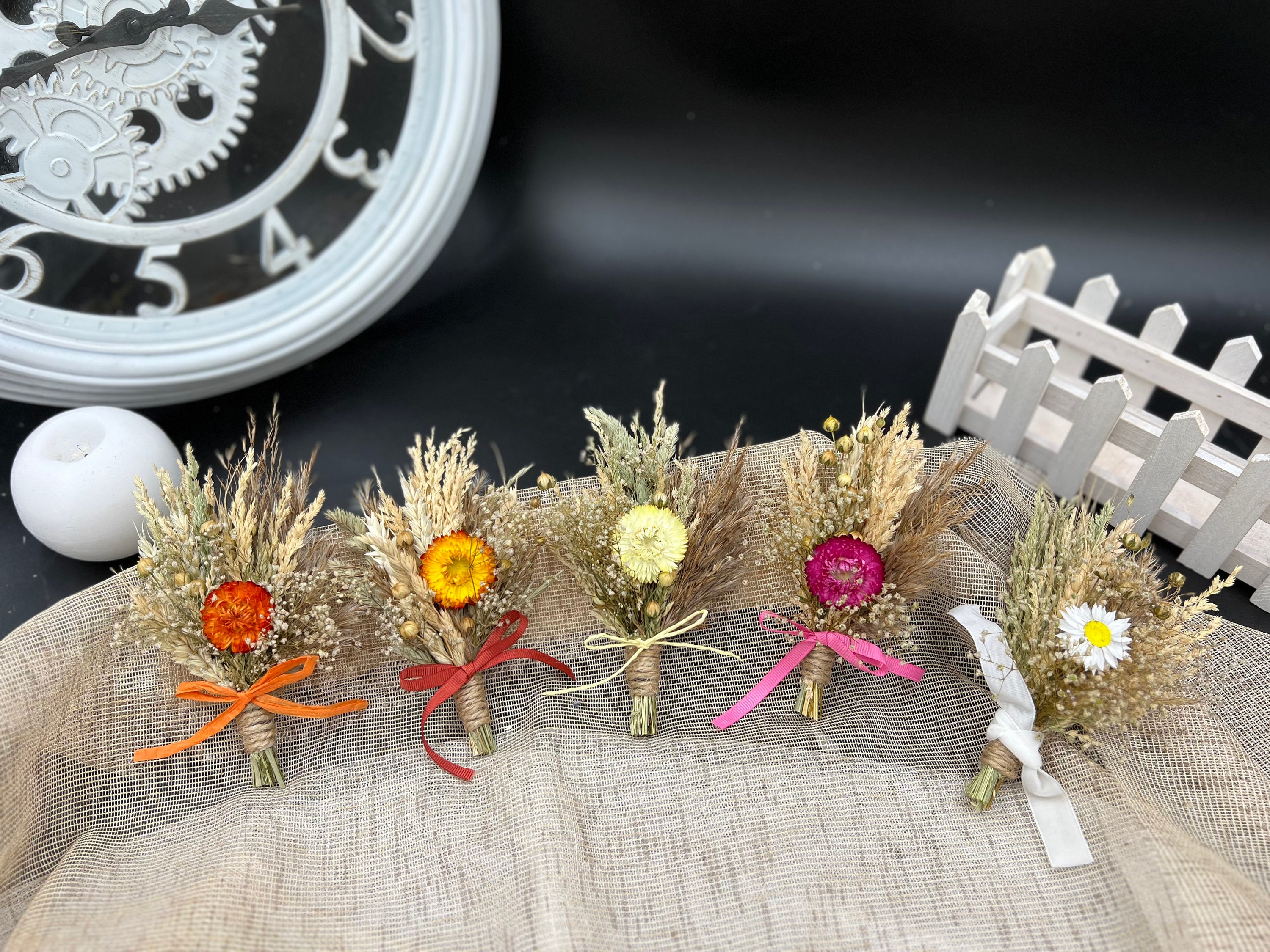 Whimsy Boutineer Whimsical Rustic Boutonniere With Pampas Grass and Dried Flowers for ...