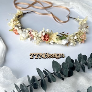 Ivory and Terracotta Flower Crown, Boho Bridal Headpiece, Dried & Artificial Flowers, Fall Wedding Crown, Adjustable Headband
