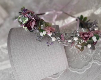 Lavender Flower Crown, Purple Wedding Headpiece, Rustic Bridesmaid Wreath, Lilac Floral Headband, Handmade Hair Accessory