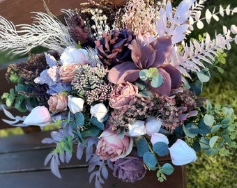 Boho bouquet Mauve blush pink flowers Bridal bouquet Faux bouquet Fall wedding Bridesmaid bouquet Silk flowers Boho wedding Purple bouquet