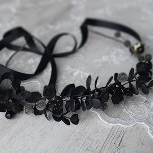 Gothic Black Rose Hair Wreath - Mexican Flower Crown - Halloween Hairband