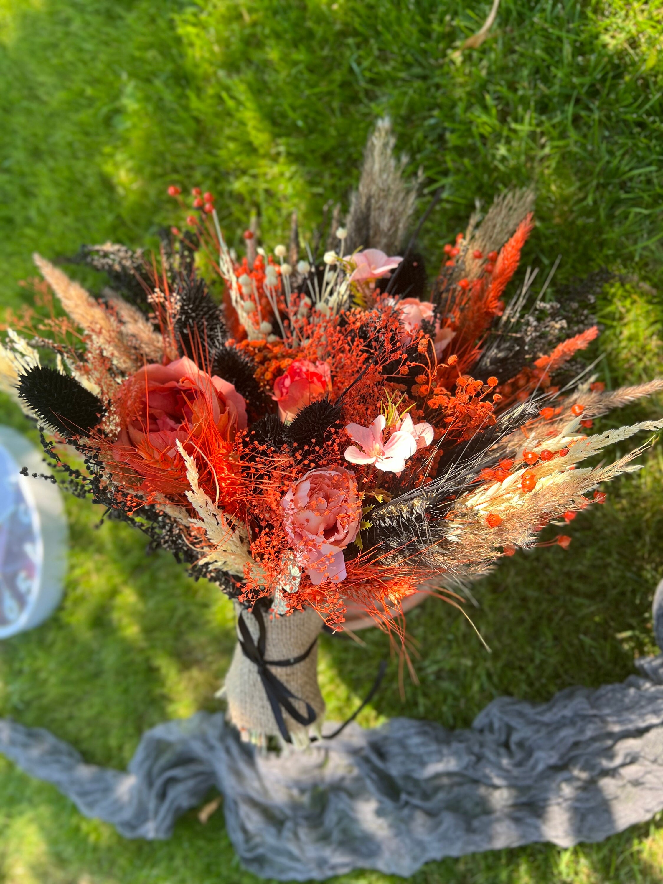 Spooky Roses Halloween Bouquet With Dried Flowers, Artificial Roses, Spooky Black ...