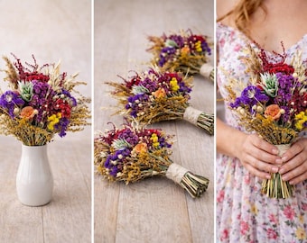 Dried Flower Bouquet Navy Blue and Soft Pink