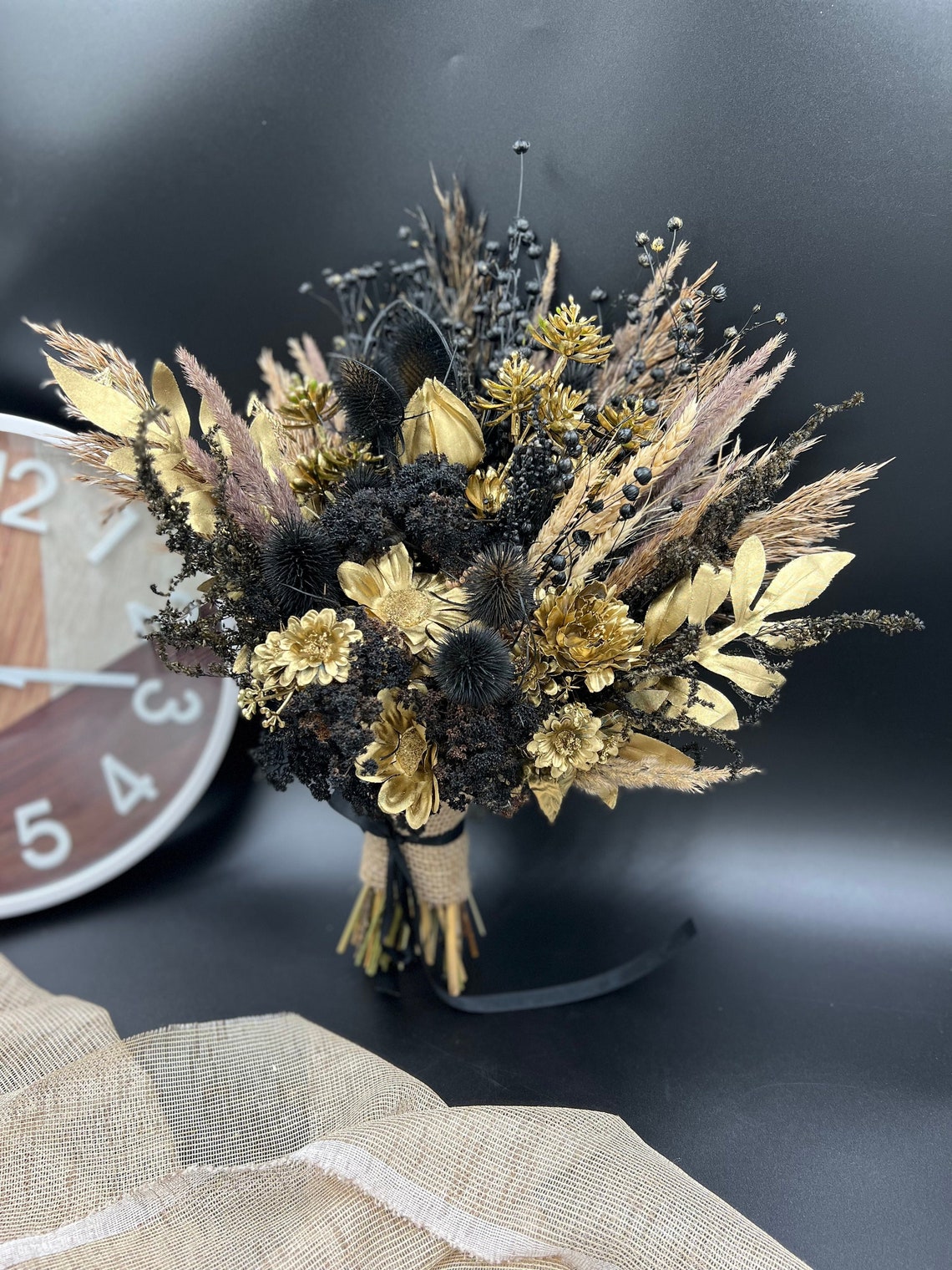 Black&gold dried flower bouquet halloween bouquet image 1