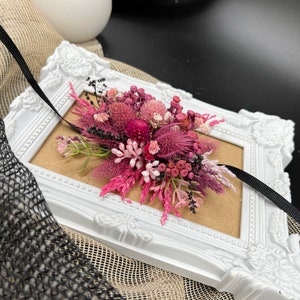 Magenta&black dried corsage, Fuchsia corsage with black ribbon, Hot Pink and Black Wrist Corsage or Boutonnière