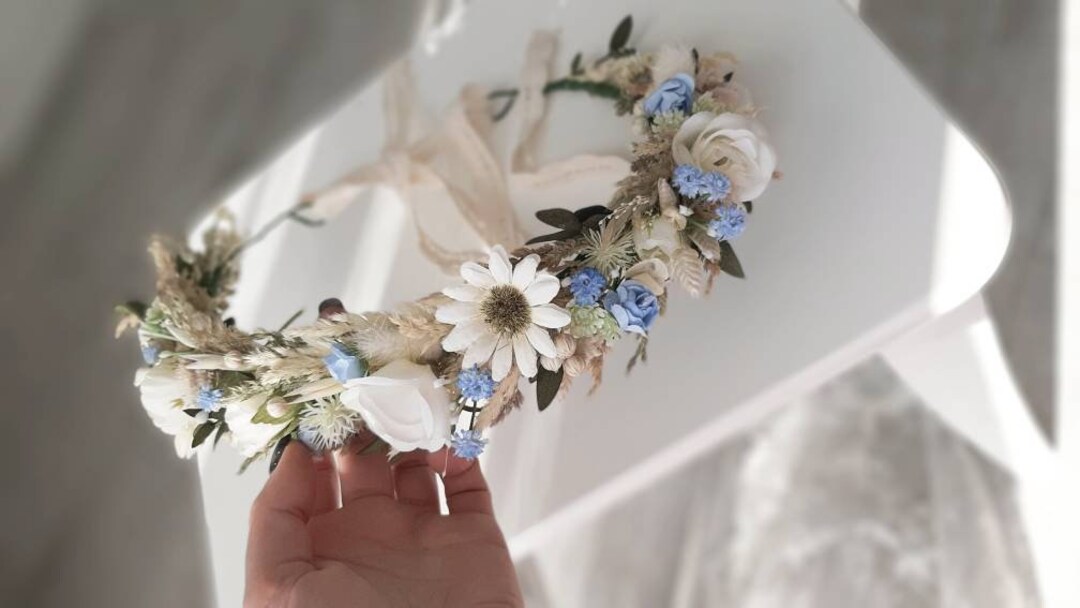 Dried Flower Crown, Dusty Blue Flower Crown, Mommy and Me Flower Crowns