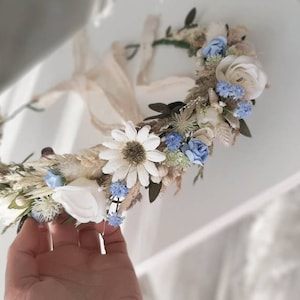 Dried flower crown, dusty blue flower crown, Mommy and me flower crowns, Floral crown-boho flower crown, white blue dried halo flower crown
