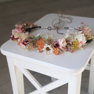 Dried pink flower crown, fall flower crown, Autumn flower crown, daisy crown, Blush Pink Flower Crown, Flower Tiara, Colorful Pink crown