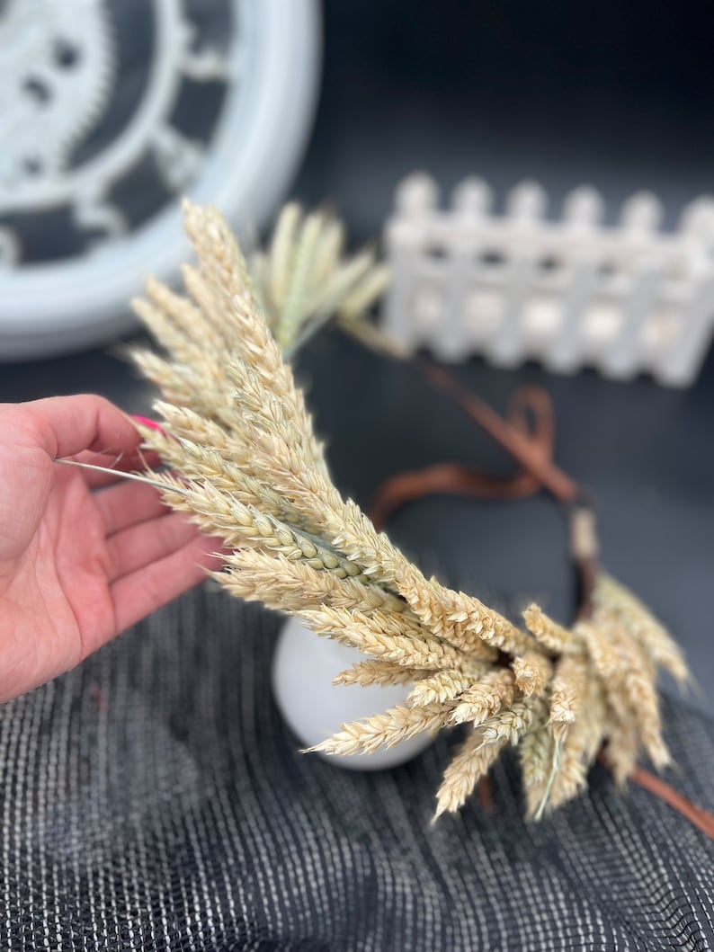 Boho Wheat Crown Headband: Fall Wedding Hair Accessories Womens Autumn Dried Flower Crown for Bohemian Nuptials image 4