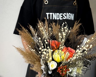 Gothic Fall Dried Flower Bouquet | Halloween Wedding Bouquet | Terracotta, Black & Lemon Floral Arrangement