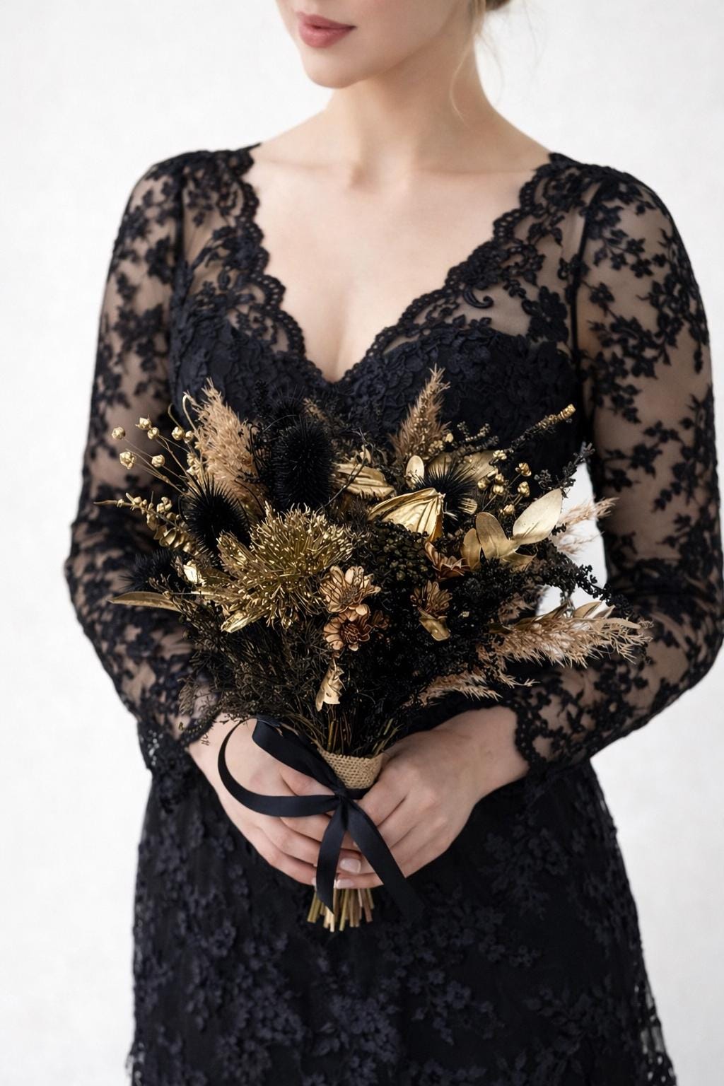 Black Gold Dried Flower Bouquet Gothic Wedding Bouquet