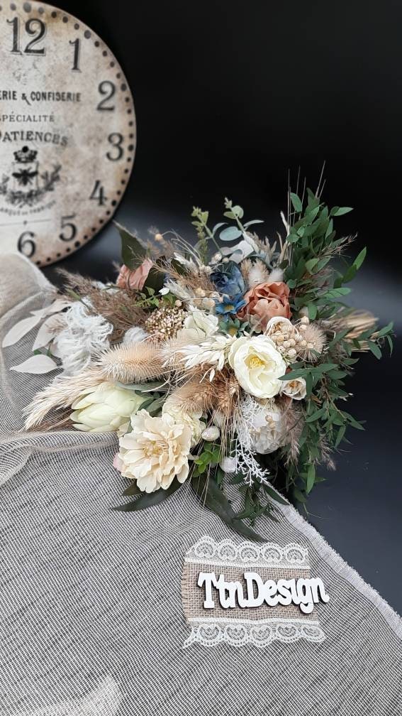 Rustic boho eucalyptus Bridal bouquet Taupe tan ivory neutral | Etsy