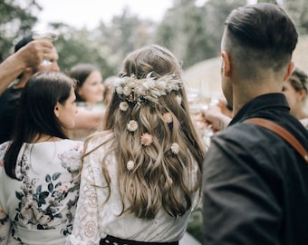 Peigne à cheveux rose blush | Accessoire de cheveux de mariée | Pinces à cheveux fleurs pour mariage bohème avec hélichryse pour femme