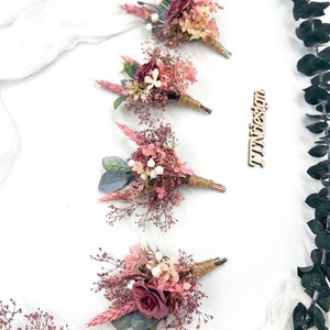 Romantic Blush Pink Boutonniere, Dried Flower Wedding Buttonhole, Boho Lavender Groomsmen Accessory, Mauve Purple Groom Corsage