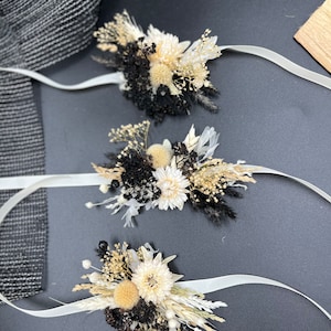 Black & Ivory Elegance: Wrist Corsage for Wedding, Prom | Corsage Bracelet, Flower Bracelet for Bridesmaids | Wedding Wrist Corsage