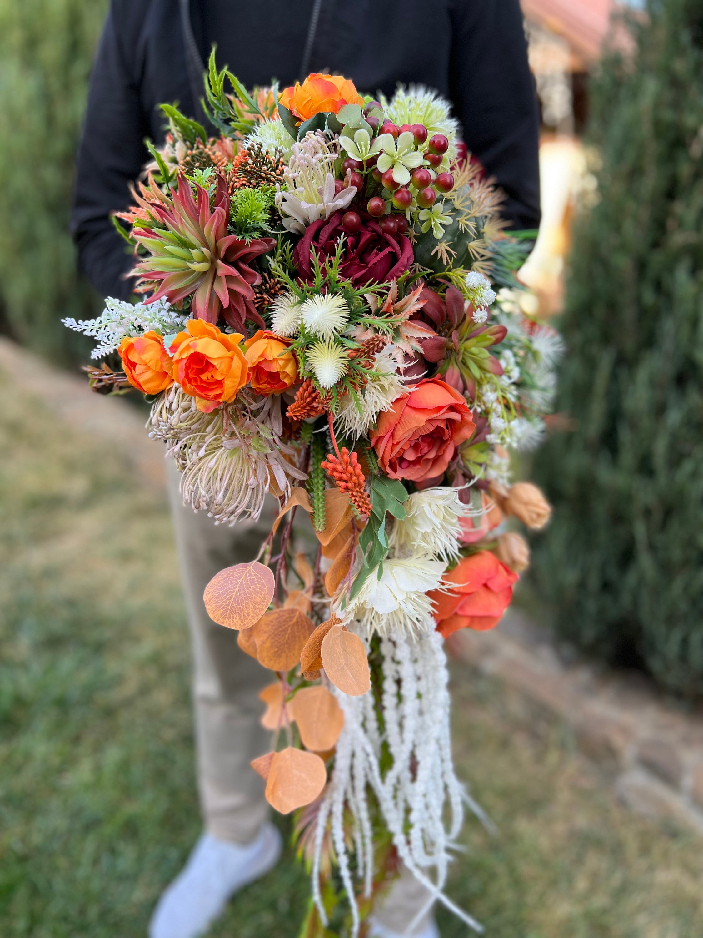 Cascading Rust Orange Wedding Bouquet
