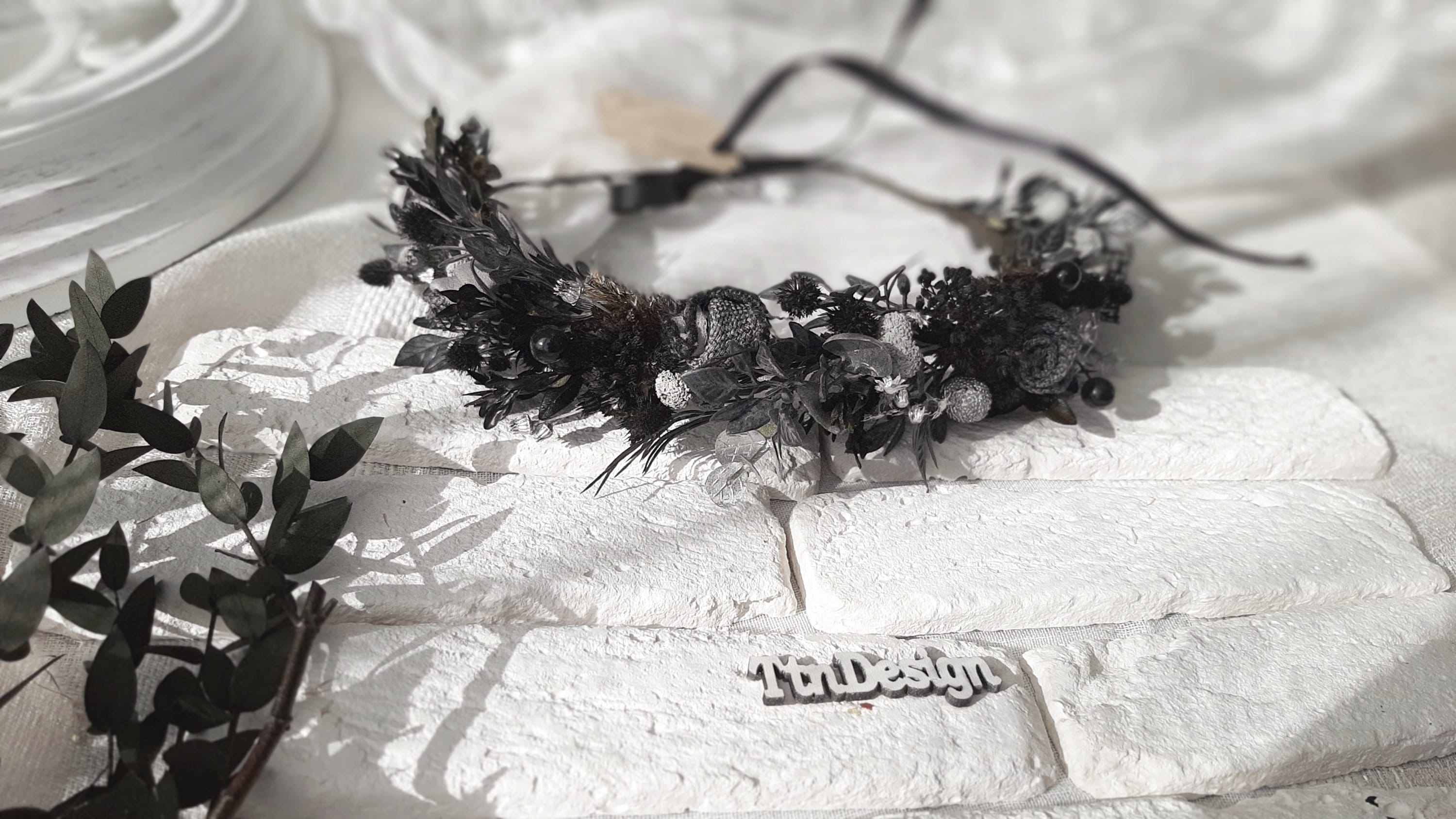 Black flower headband All black rose headband Black silver Etsy