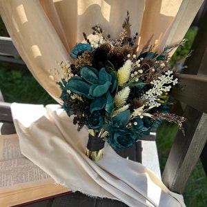 Dark Teal Wedding Bouquet | Juniper Green Floral Arrangement for Gothic Wedding Ceremony and Halloween Décor