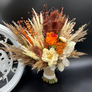 Rust Orange Dried Flower Bouquet – Boho Wedding Decor – Pampas & Wheat Bridal Bouquet – Fall Bridesmaid Bouquet – Rustic Autumn Flowers