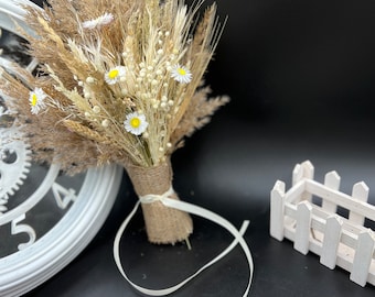 Rustic White Daisy Dried Flower Bouquet – Boho Wedding Bouquet, Wheat & Pampas Bridal Flowers, Fall Wedding Decor, Country Dried Flowers