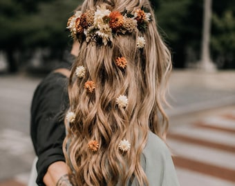 Acessório de cabelo com flores secas, pente de cabelo branco, acessório de cabelo para noiva, acessório de cabelo boho, acessório de cabelo rústico, acessório de cabelo para casamento, acessório de cabelo boho