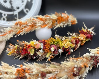 Rust Orange Terracotta Flower Crown – Fall Wedding Headpiece – Boho Dried Floral Wreath – Autumn Bride Hair Accessory