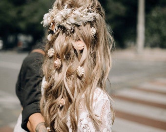 Dried flower hair piece, White hair comb, Bridal hair piece, Boho headpiece, Rustic hair piece, Wedding hair piece, Boho hair piece