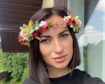 Colorful Meadow Flowers Crown: Headpiece for Bride with Summer flowers. Ukrainian Wreath for Women. Flower Crown for Colorful Wedding.