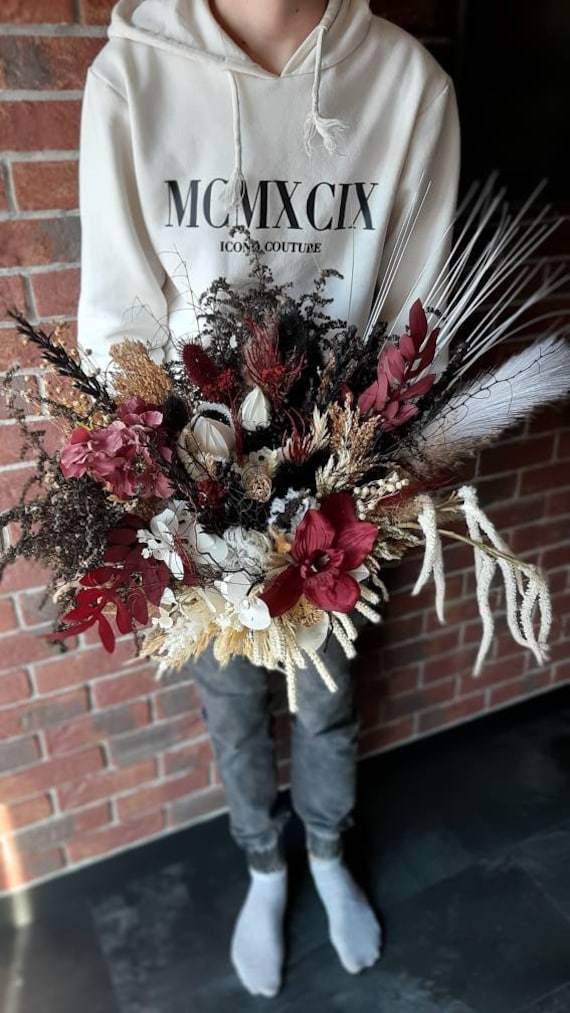 Burgundy Black White Bridal Bouquet