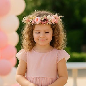 Pink floral crown with dried and artificial flowers – blush head wreath for wedding, photoshoot or birthday