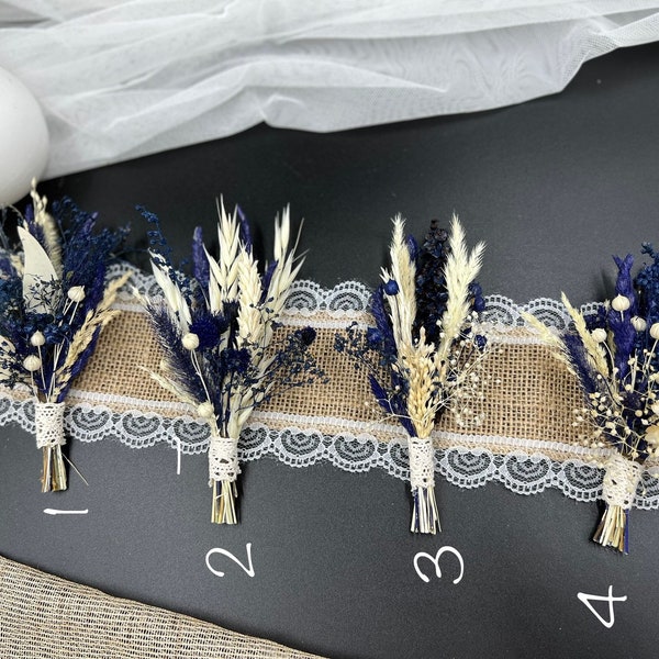 Navy blue Ivory boutonnie Rustic Boutonniere, Dried fall boutonniere, Boutonniere for men, Rustic Wedding Boutonniere, Groomsmen Boutonniere