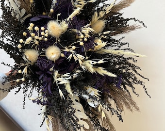 Deep purple black beige flowers Fall bridal bouquet Gothic bouquet Fall wedding Halloween wedding Black wedding bouquet