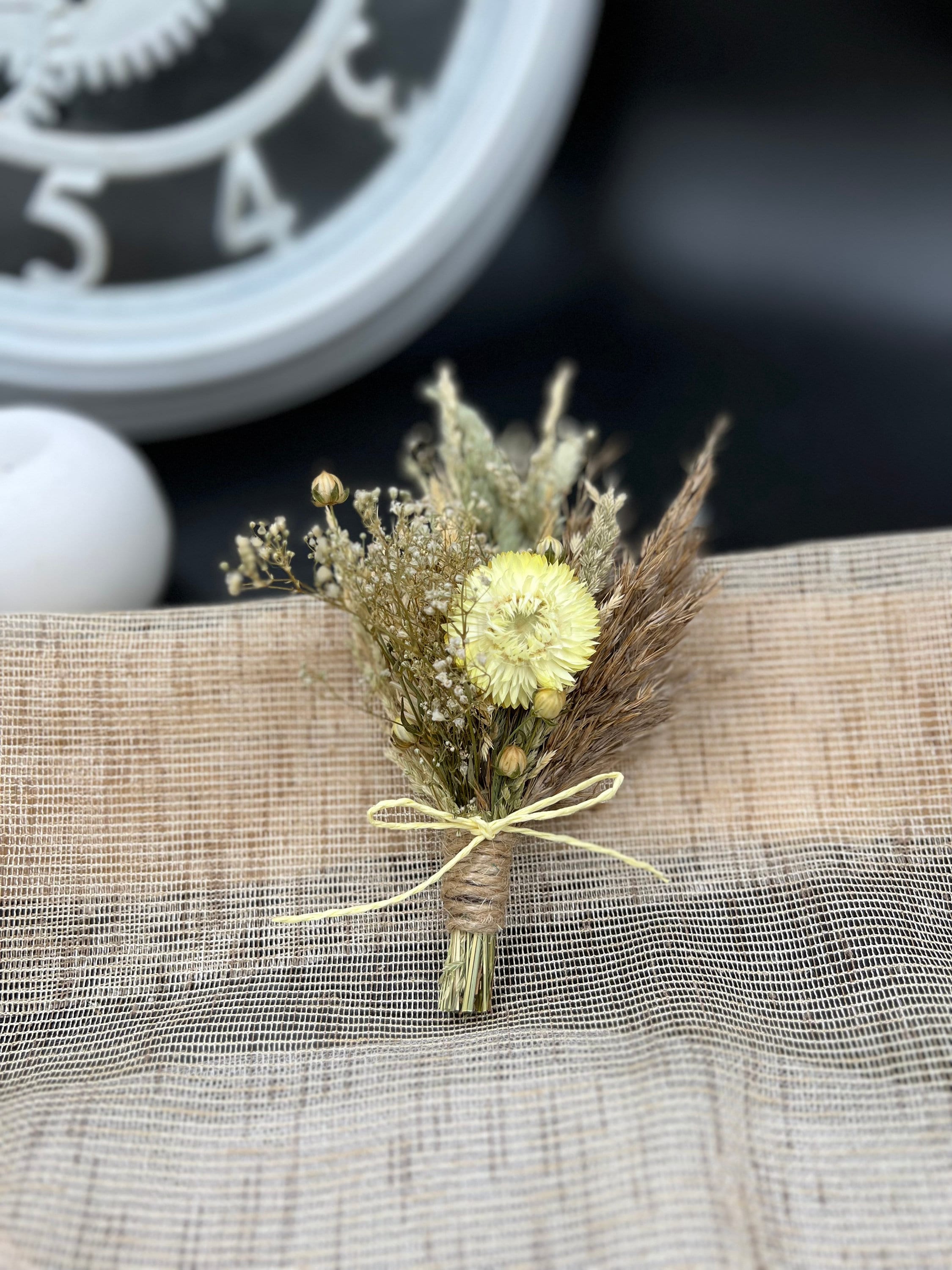 Whimsy Boutineer Whimsical Rustic Boutonniere With Pampas Grass and Dried Flowers for ...