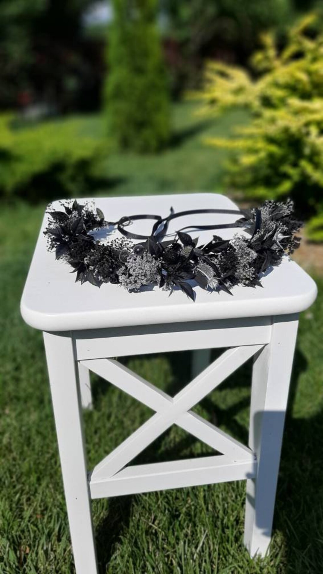 Black Flower Headband All Black Rose Headband Black Silver Etsy