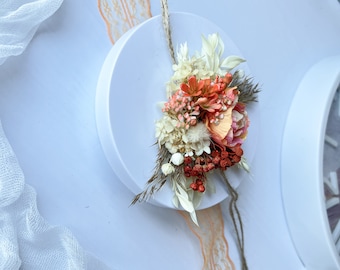 Corsage de poignet en terre cuite, rouille et crème pour maman ou grand-mère, bracelet de fleurs de mariage maman
