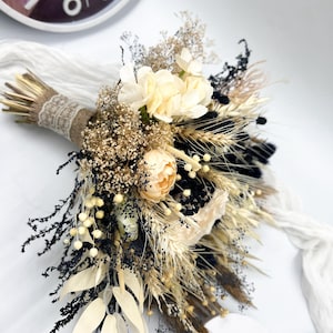 Boho Navy Blue Ivory Pampas Wedding Boho Bridal Bouquet Ivory Wedding Bouquet Blue Ivory Artificial Faux Flowers Bridesmaid Bouquet